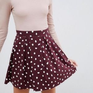 ASOS Maroon & White Polka Dot Skater Skirt